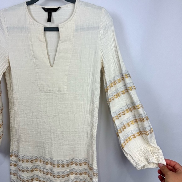 BCBGMAXAZRIA Keely Tunic Dress Long Sleeve Metallic Stripe Boho Notch Neck Sz XS - Picture 6 of 12